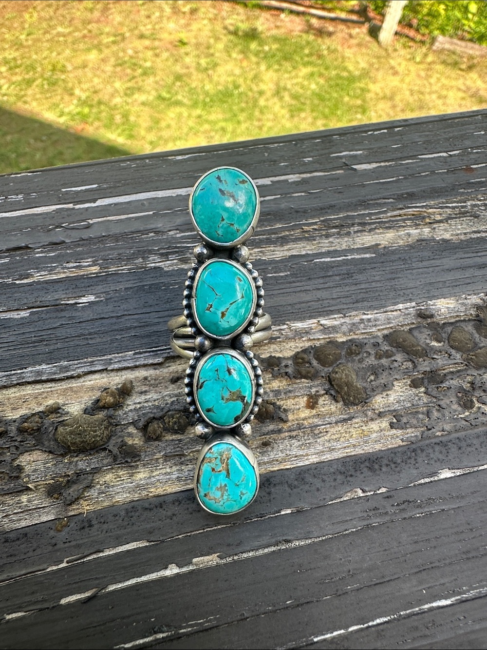 Navajo Jameson Garcia Turquoise Crawler Sterling Silver Ring - Picture 1 of 5